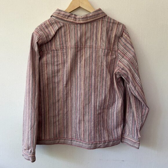 Denim & Co Jacket Womens Large Red Striped Collared Lightweight Denim Buttons - Picture 5 of 5